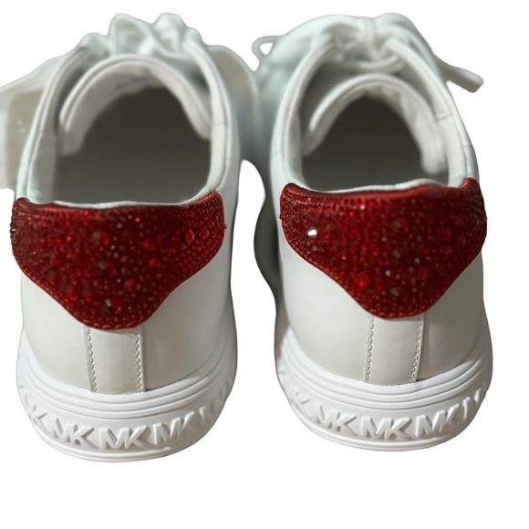 Michael Kors- Grove Embellished Leather sneakers in White Crisom/Red- Lace-up- 9 - Picture 9 of 14